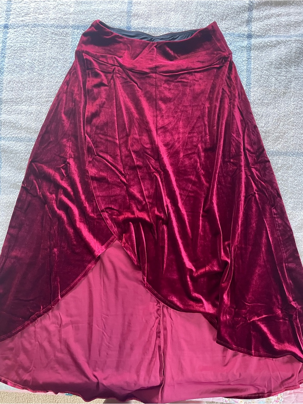 HALARA Velvet High-Low Maxi Skirt - Wine Red - Picture 1 of 5